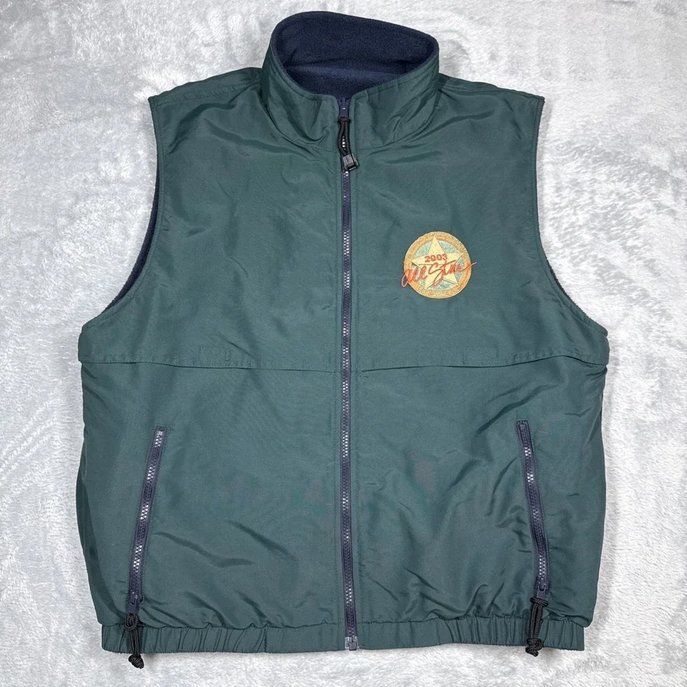 Vintage Whole Foods Vest Medium Green Blue Reversible Midwest Allstar 2003